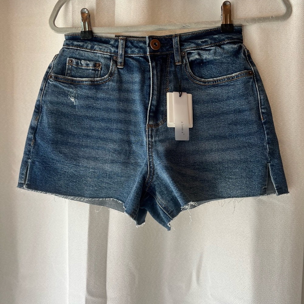 Blue High-Waisted Jean Shorts with Worn-In Look